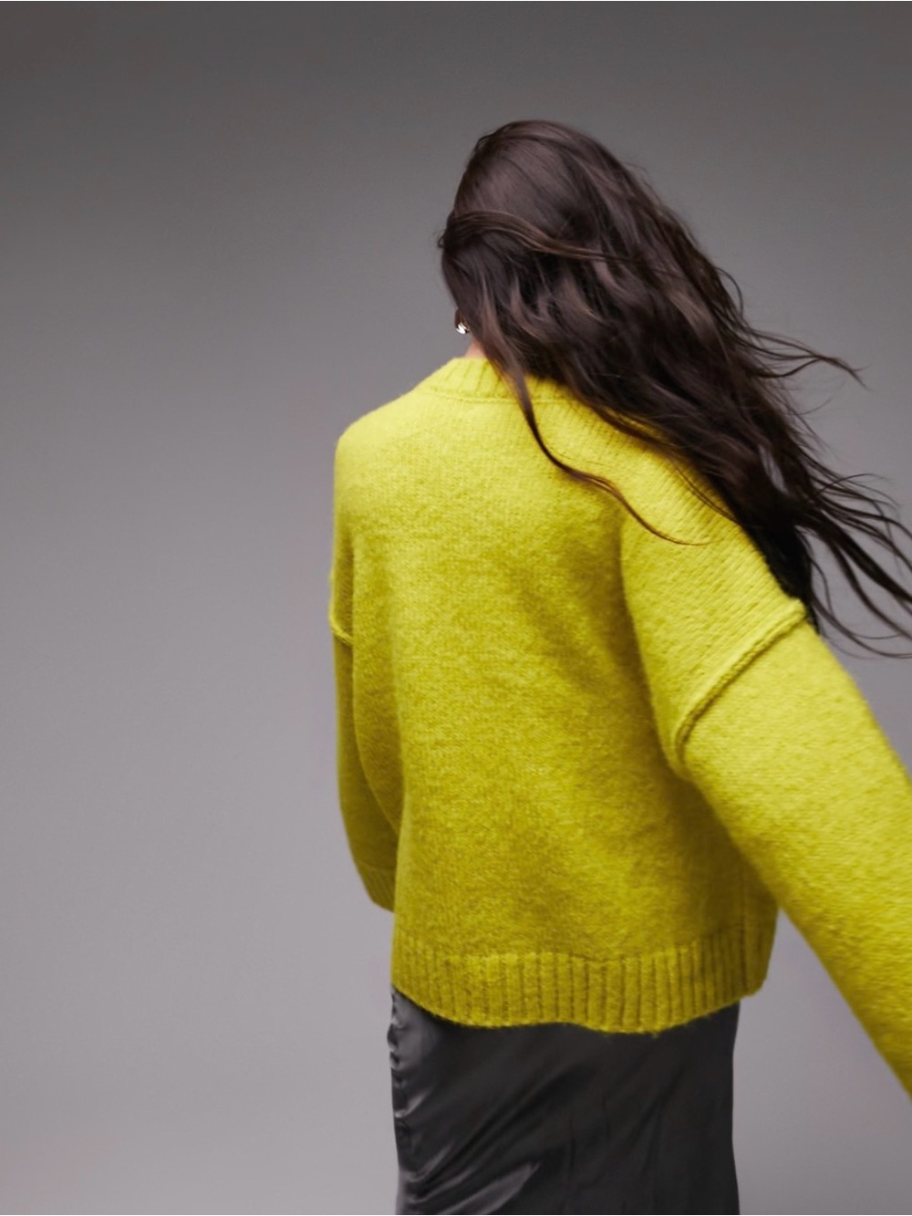Topshop knitted relaxed crew neck exposed seam sweater in green/bright yellow - Picture 6 of 6